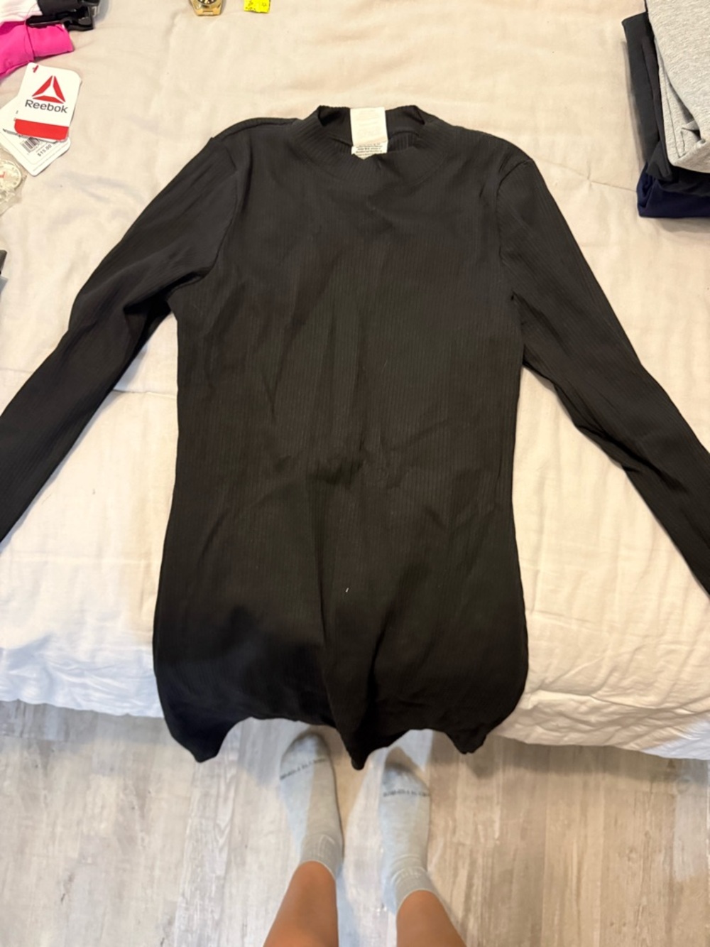 PINK Victoria's Secret Black Ribbed Crewneck Top